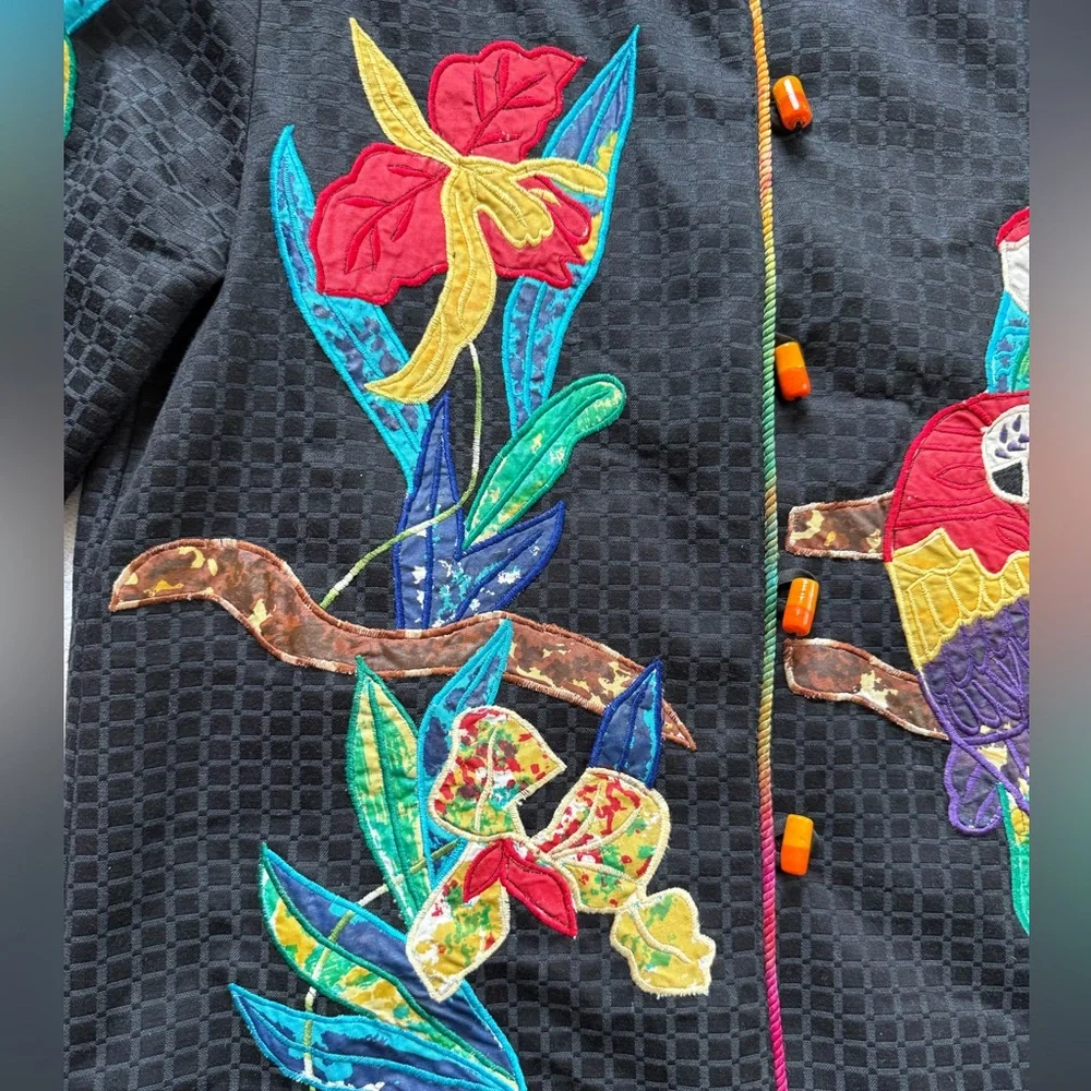 Drapers & Damons Vintage‎ Jacket Black Embroidered Parrot Toggle Womens Small
